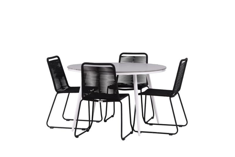 Break Matgrupp Utomhus Rund 120 cm + 4 Lindos Stapelbar Stol - Svart/Grå - Utemöbler - Utegrupp - Matgrupp utomhus