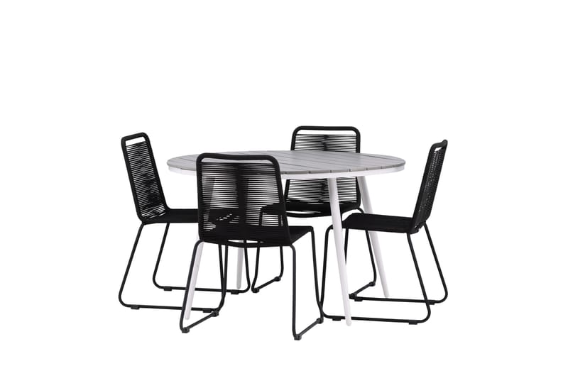 Break Matgrupp Utomhus Rund 120 cm + 4 Lindos Stapelbar Stol - Svart/Grå - Utemöbler - Utegrupp - Matgrupp utomhus