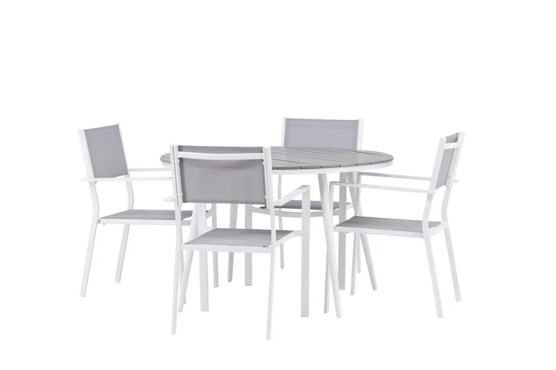 Break Matgrupp Utomhus Rund 120 cm + 4 st Copacabana Stolar - Vit - Utemöbler - Utegrupp - Matgrupp utomhus