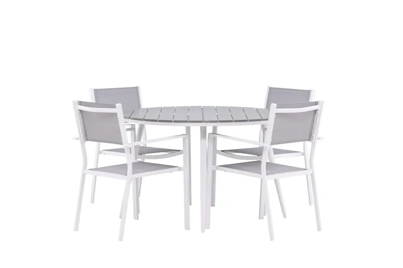 Break Matgrupp Utomhus Rund 120 cm + 4 st Copacabana Stolar - Vit - Utemöbler - Utegrupp - Matgrupp utomhus