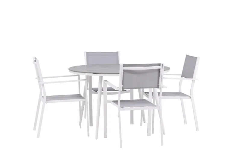 Break Matgrupp Utomhus Rund 120 cm + 4 st Copacabana Stolar - Vit - Utemöbler - Utegrupp - Matgrupp utomhus