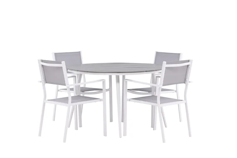Break Matgrupp Utomhus Rund 120 cm + 4 st Copacabana Stolar - Vit - Utemöbler - Utegrupp - Matgrupp utomhus