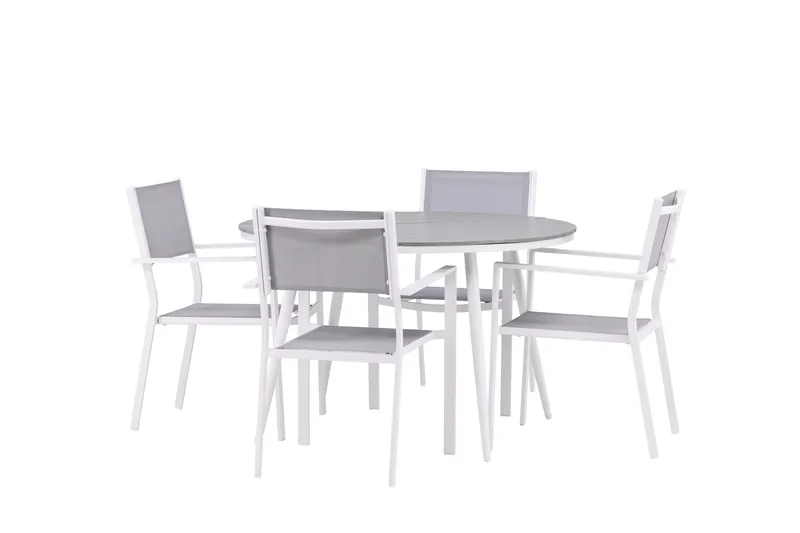 Break Matgrupp Utomhus Rund 120 cm + 4 st Copacabana Stolar - Vit - Utemöbler - Utegrupp - Matgrupp utomhus