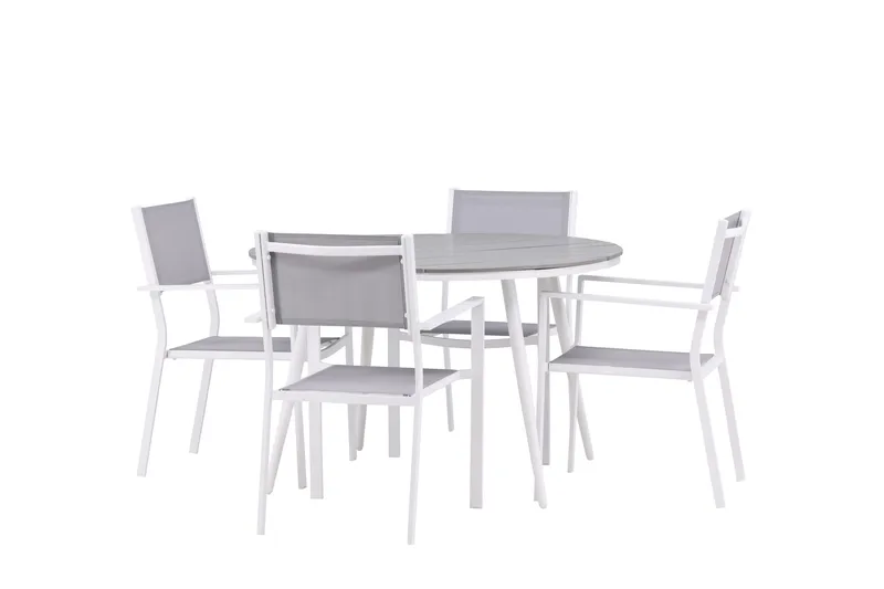 Break Matgrupp Utomhus Rund 120 cm + 4 st Copacabana Stolar - Vit - Utemöbler - Utegrupp - Matgrupp utomhus