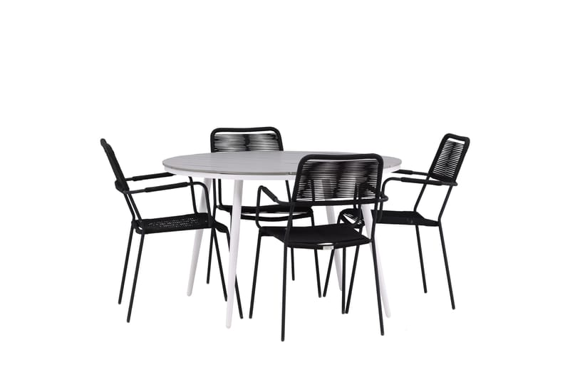 Break Matgrupp Utomhus Rund 120 cm 4 Lindos Karmstol - Svart/Grå - Utemöbler - Utegrupp - Matgrupp utomhus