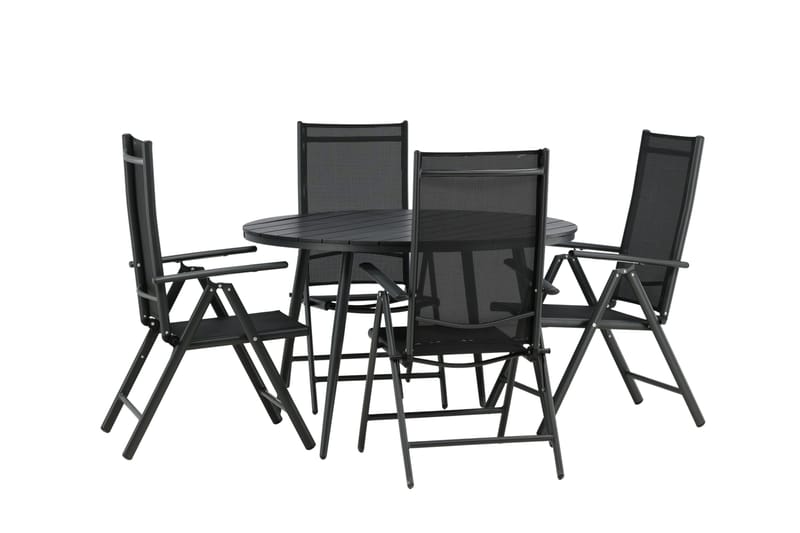 Break Matgrupp Utomhus Rund 120cm + 4 Break Positionsstol - Svart - Utemöbler - Utegrupp - Matgrupp utomhus