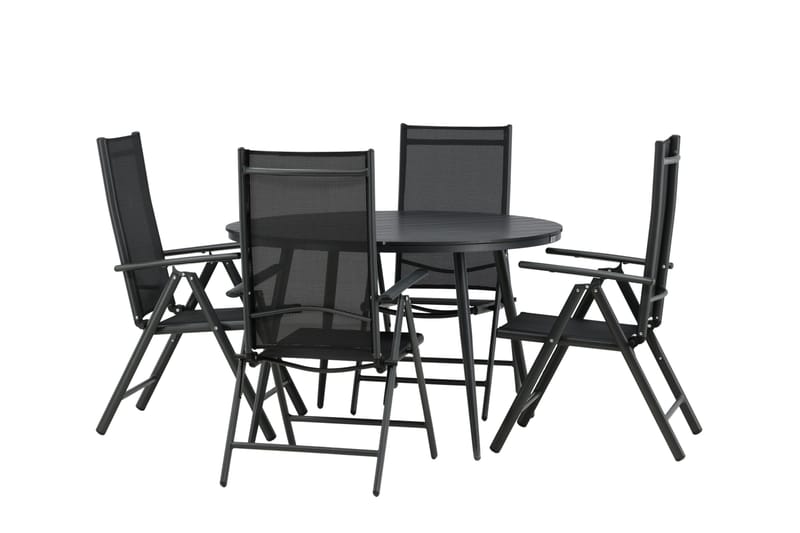 Break Matgrupp Utomhus Rund 120cm + 4 Break Positionsstol - Svart - Utemöbler - Utegrupp - Matgrupp utomhus