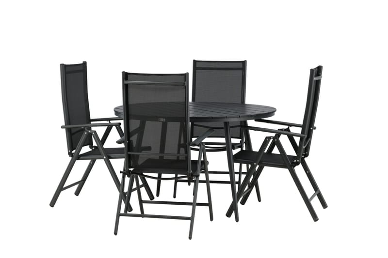 Break Matgrupp Utomhus Rund 120cm + 4 Break Positionsstol - Svart - Utemöbler - Utegrupp - Matgrupp utomhus