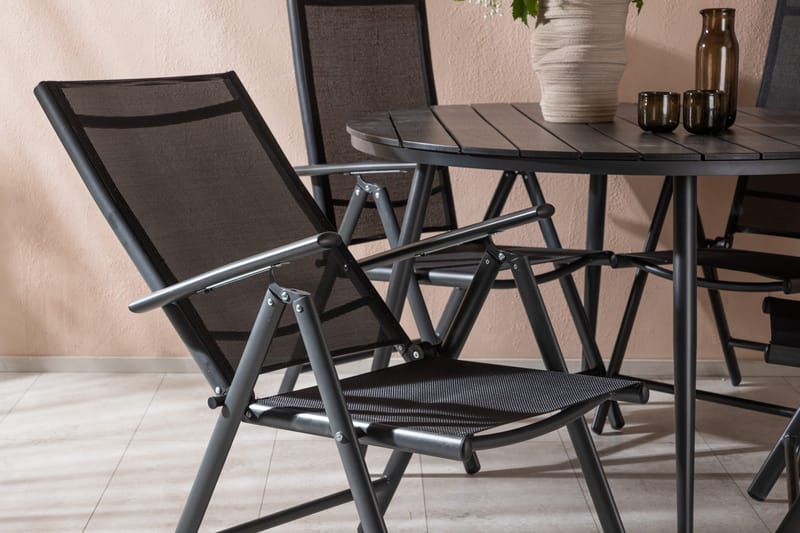 Break Matgrupp Utomhus Rund 120cm + 4 Break Positionsstol - Svart - Utemöbler - Utegrupp - Matgrupp utomhus