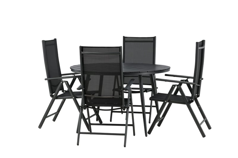 Break Matgrupp Utomhus Rund 120cm + 4 Break Positionsstol - Svart - Utemöbler - Utegrupp - Matgrupp utomhus