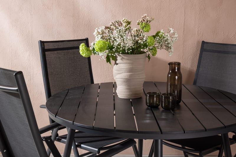 Break Matgrupp Utomhus Rund 120cm + 4 Break Positionsstol - Svart - Utemöbler - Utegrupp - Matgrupp utomhus