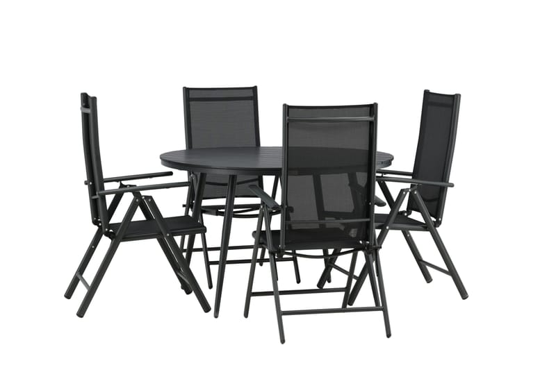 Break Matgrupp Utomhus Rund 120cm + 4 Break Positionsstol - Svart - Utemöbler - Utegrupp - Matgrupp utomhus