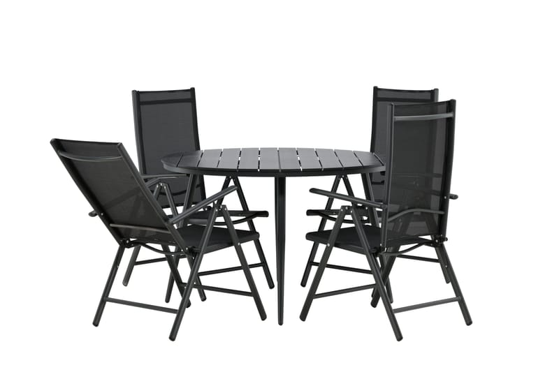 Break Matgrupp Utomhus Rund 120cm + 4 Break Positionsstol - Svart - Utemöbler - Utegrupp - Matgrupp utomhus