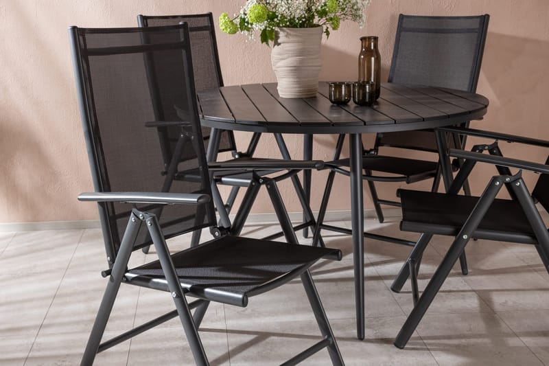 Break Matgrupp Utomhus Rund 120cm + 4 Break Positionsstol - Svart - Utemöbler - Utegrupp - Matgrupp utomhus