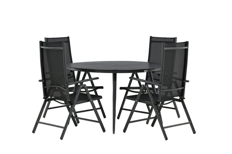 Break Matgrupp Utomhus Rund 120cm + 4 Break Positionsstol - Svart - Utemöbler - Utegrupp - Matgrupp utomhus
