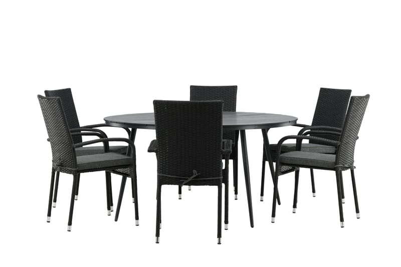 Break Matgrupp Utomhus Rund 150 cm + 6 Anna Matstol - Svart - Utemöbler - Utegrupp - Matgrupp utomhus