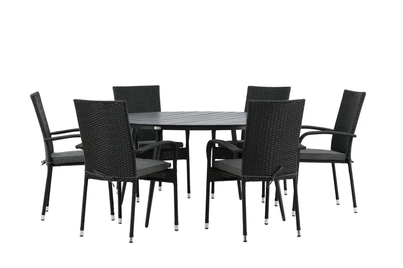 Break Matgrupp Utomhus Rund 150 cm + 6 Anna Matstol - Svart - Utemöbler - Utegrupp - Matgrupp utomhus