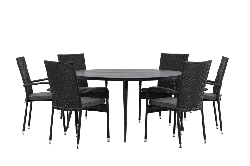 Break Matgrupp Utomhus Rund 150 cm + 6 Anna Matstol - Svart - Utemöbler - Utegrupp - Matgrupp utomhus