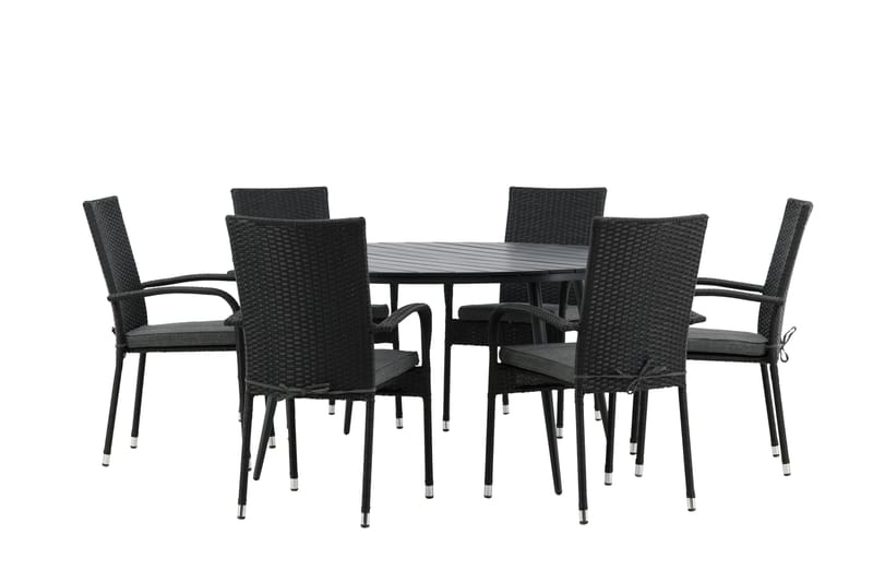 Break Matgrupp Utomhus Rund 150 cm + 6 Anna Matstol - Svart - Utemöbler - Utegrupp - Matgrupp utomhus