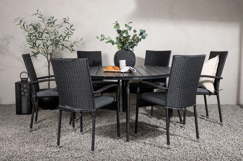Break Matgrupp Utomhus Rund 150 cm + 6 Anna Matstol - Svart - Utemöbler - Utegrupp - Matgrupp utomhus