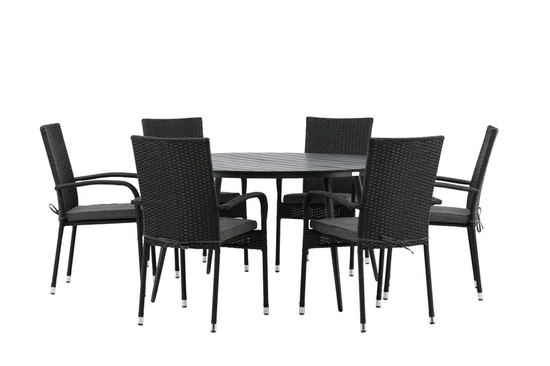 Break Matgrupp Utomhus Rund 150 cm + 6 Anna Matstol - Svart - Utemöbler - Utegrupp - Matgrupp utomhus