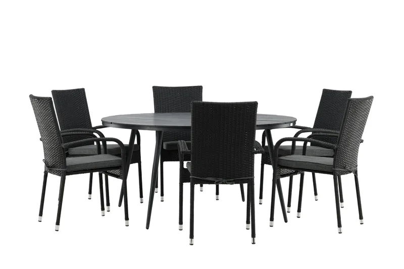 Break Matgrupp Utomhus Rund 150 cm + 6 Anna Matstol - Svart - Utemöbler - Utegrupp - Matgrupp utomhus