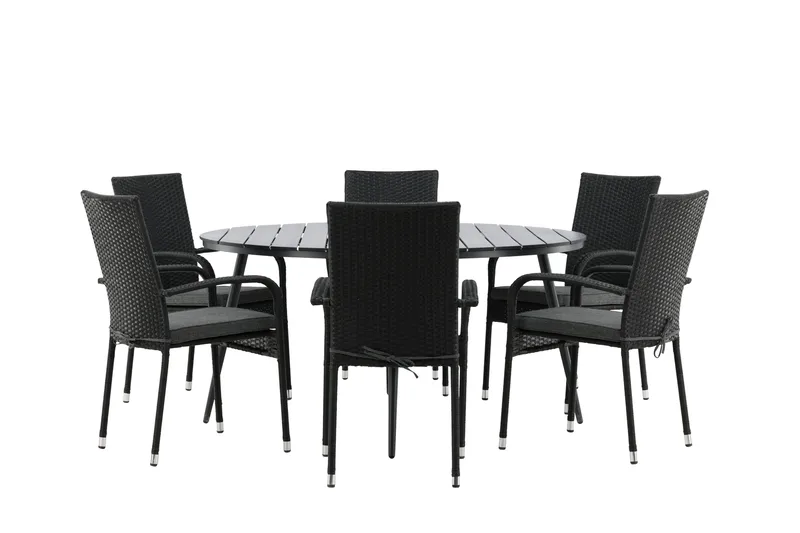 Break Matgrupp Utomhus Rund 150 cm + 6 Anna Matstol - Svart - Utemöbler - Utegrupp - Matgrupp utomhus