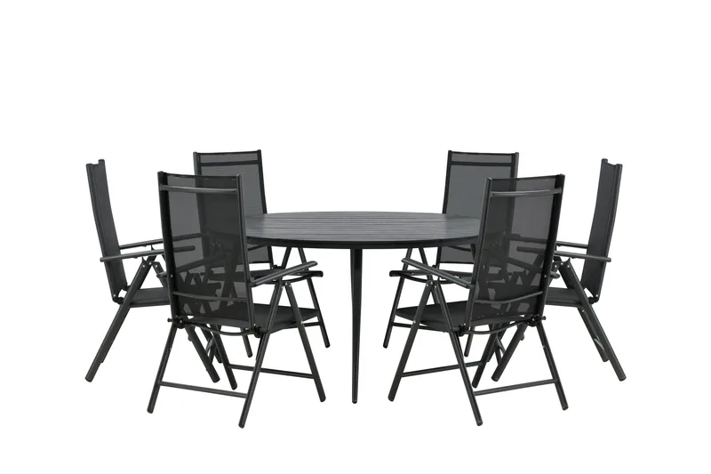 Break Matgrupp Utomhus Rund 150 cm + 6 Break Positionsstol - Svart - Utemöbler - Utegrupp - Matgrupp utomhus