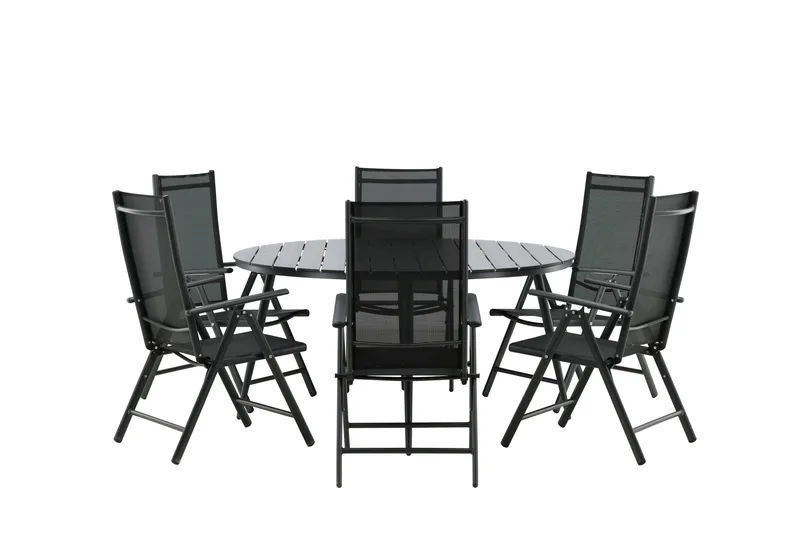 Break Matgrupp Utomhus Rund 150 cm + 6 Break Positionsstol - Svart - Utemöbler - Utegrupp - Matgrupp utomhus