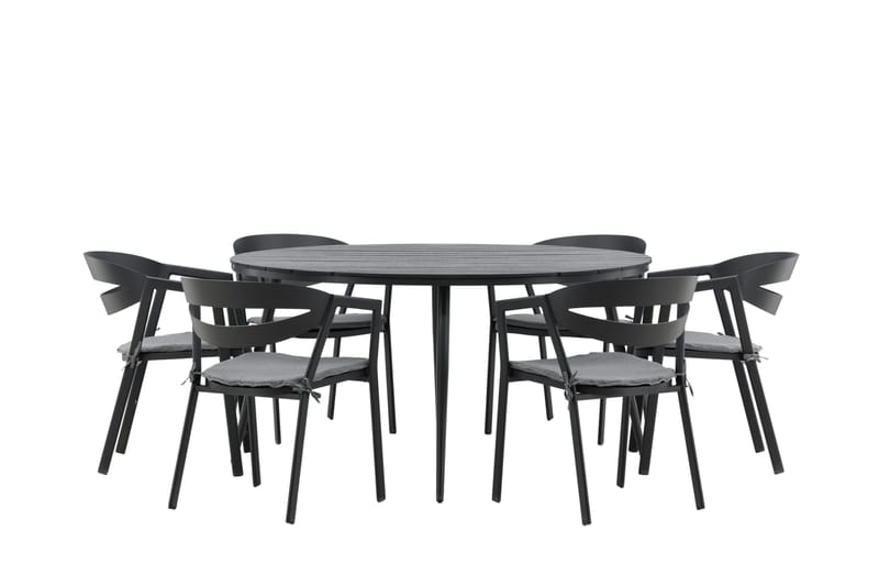 Break Matgrupp Utomhus Rund 150 cm + 6 Slit Matstol - Svart - Utemöbler - Utegrupp - Matgrupp utomhus