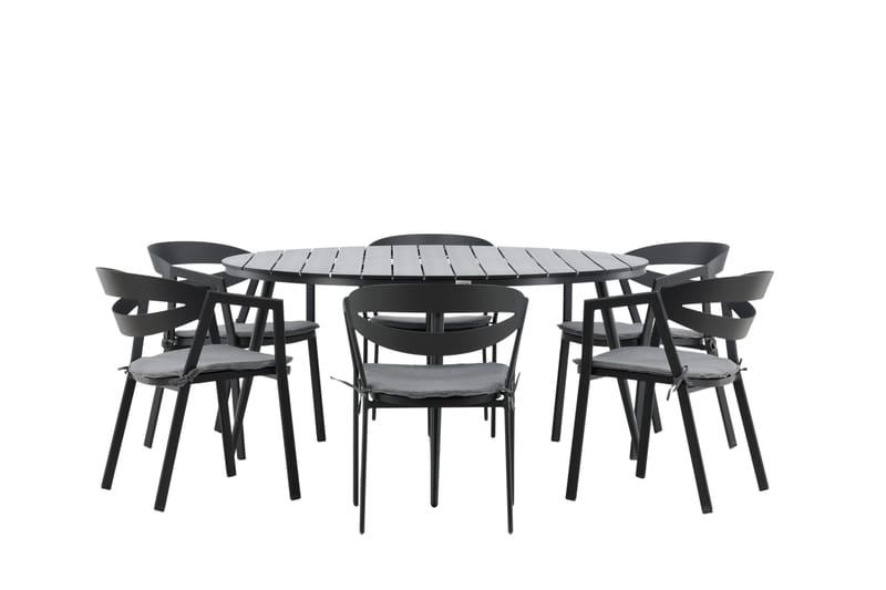 Break Matgrupp Utomhus Rund 150 cm + 6 Slit Matstol - Svart - Utemöbler - Utegrupp - Matgrupp utomhus