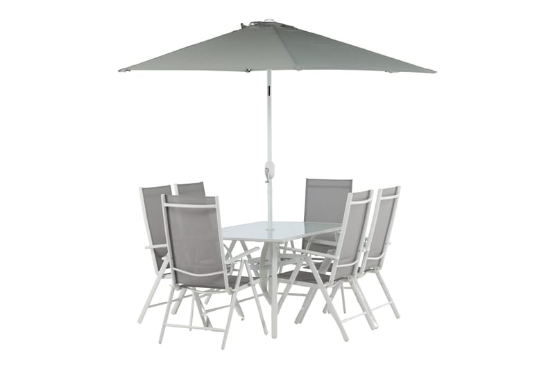 Brekki Matgrupp Utomhus 150cm + 6 Matstolar Utomhus - Grå/Vit - Utemöbler - Utegrupp - Matgrupp utomhus