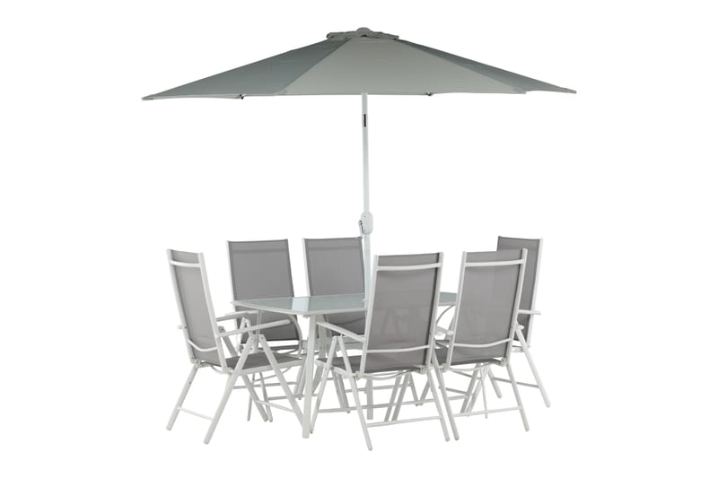 Brekki Matgrupp Utomhus 150cm + 6 Matstolar Utomhus - Grå/Vit - Utemöbler - Utegrupp - Matgrupp utomhus