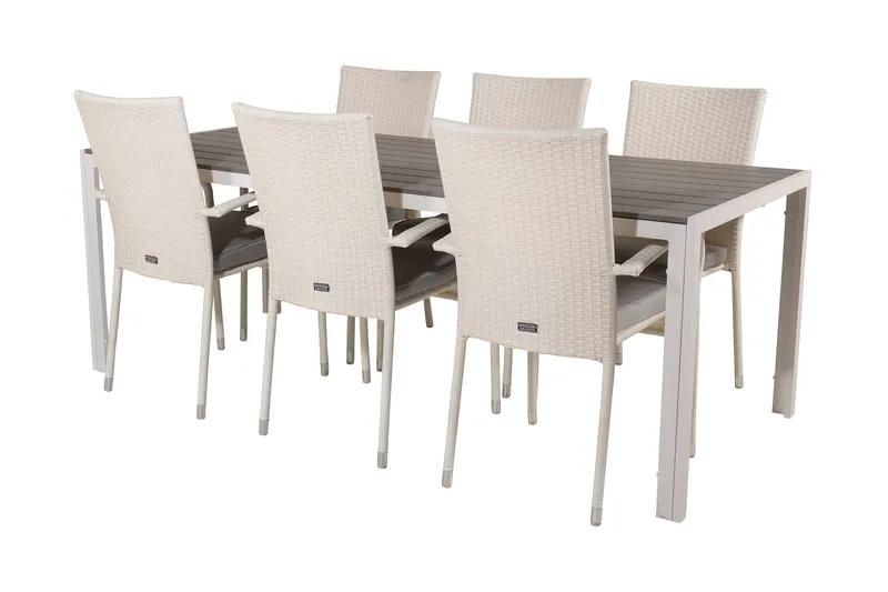 Buitepos Matgrupp Utomhus inkl 6 Ariamab Karmstolar - Polywood/Vit - Utemöbler - Utegrupp - Matgrupp utomhus