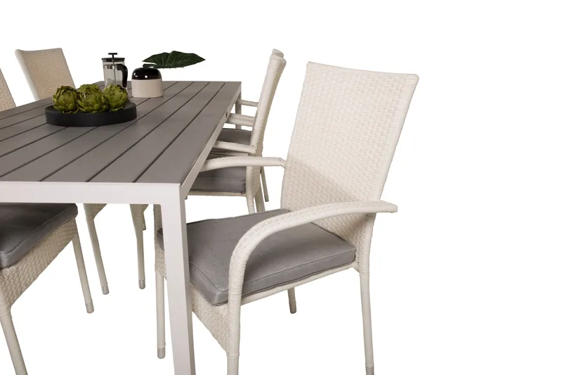 Buitepos Matgrupp Utomhus inkl 6 Ariamab Karmstolar - Polywood/Vit - Utemöbler - Utegrupp - Matgrupp utomhus