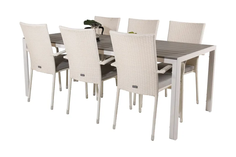 Buitepos Matgrupp Utomhus inkl 6 Ariamab Karmstolar - Polywood/Vit - Utemöbler - Utegrupp - Matgrupp utomhus
