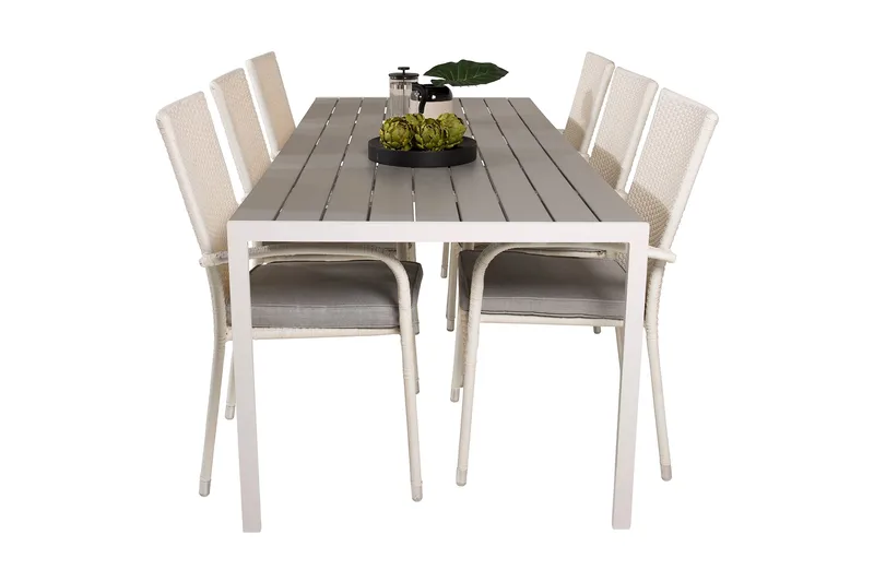 Buitepos Matgrupp Utomhus inkl 6 Ariamab Karmstolar - Polywood/Vit - Utemöbler - Utegrupp - Matgrupp utomhus