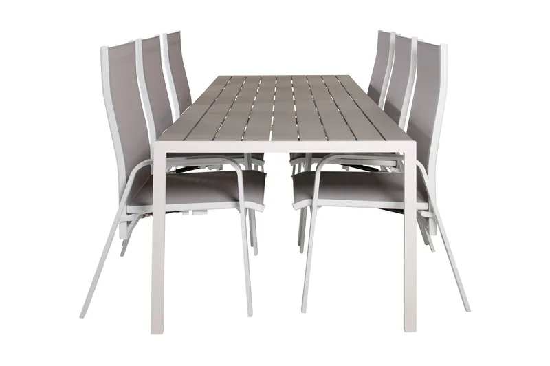 Buitepos Matgrupp Utomhus inkl 6 Dusternbrook Karmstolar, Polywood/Vit