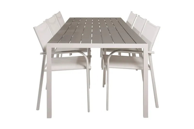 Buitepos Matgrupp Utomhus inkl 6 Langstrand Karmstolar, Polywood/Vit