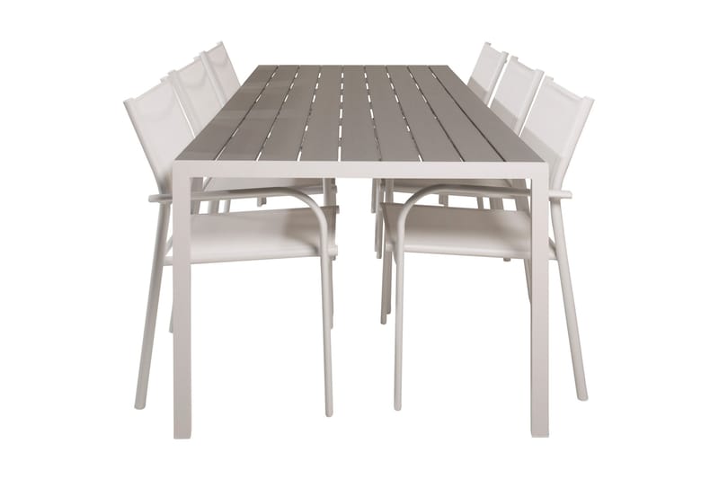 Buitepos Matgrupp Utomhus inkl 6 Langstrand Karmstolar, Polywood/Vit
