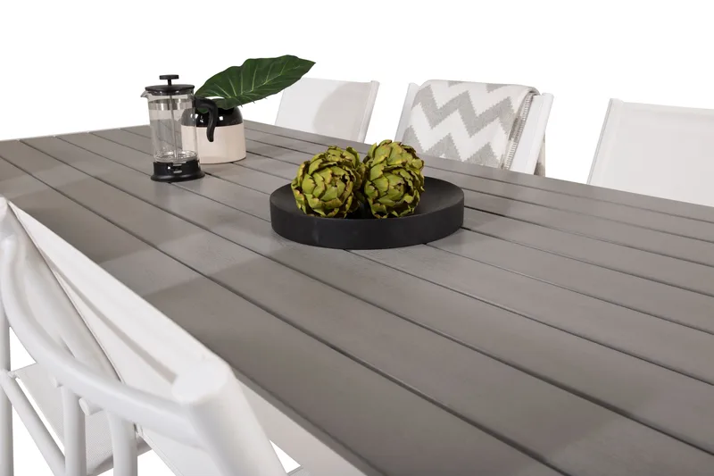 Buitepos Matgrupp Utomhus inkl 6 Langstrand Karmstolar - Polywood/Vit - Utemöbler - Utegrupp - Matgrupp utomhus