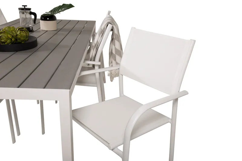 Buitepos Matgrupp Utomhus inkl 6 Langstrand Karmstolar - Polywood/Vit - Utemöbler - Utegrupp - Matgrupp utomhus
