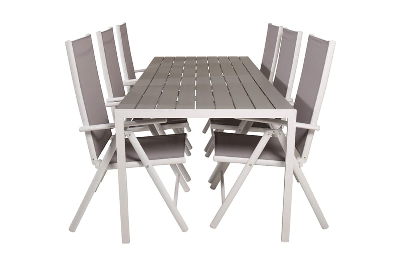 Buitepos Matgrupp Utomhus inkl 6 Positionsstolar, Polywood/Vit