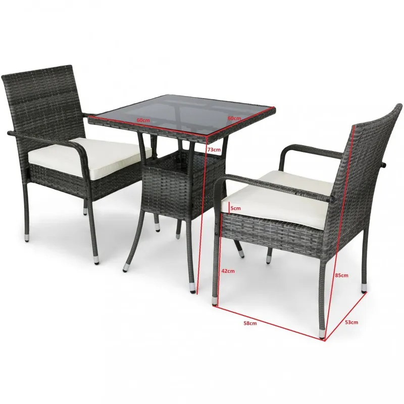 Caféset för balkong i konstrotting | Lyfco Mölle - Grå - Utemöbler - Utegrupp - Matgrupp utomhus