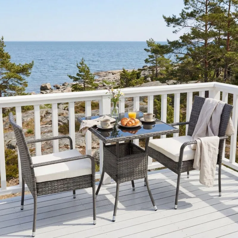 Caféset för balkong i konstrotting | Lyfco Mölle - Grå - Utemöbler - Utegrupp - Matgrupp utomhus