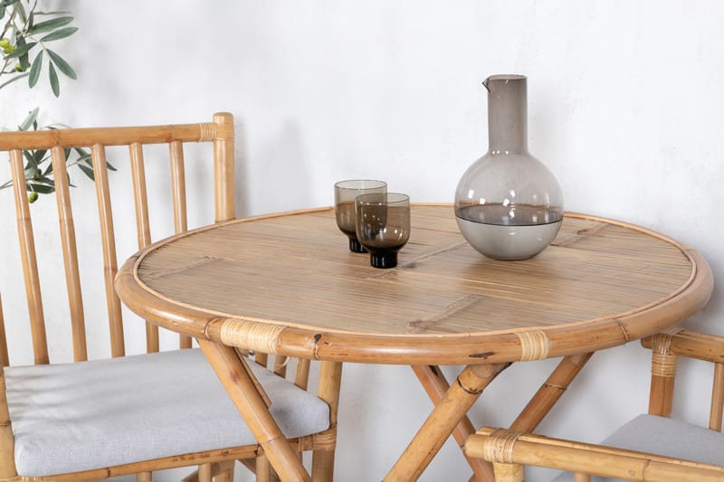 Cane Matgrupp Rund Ø80cm + 2 Karmstolar - Brun - Utemöbler - Utegrupp - Matgrupp utomhus