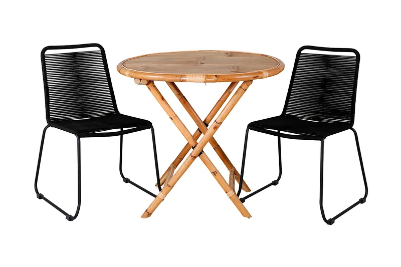 Cane Matgrupp Utomhus Rund Ø80cm + 2 Lindos Stapelbara Matstolar, Vit