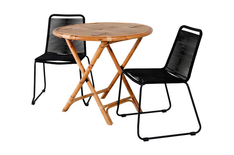 Cane Matgrupp Utomhus Rund Ø80cm + 2 Lindos Stapelbara Matstolar - Vit - Utemöbler - Utegrupp - Matgrupp utomhus