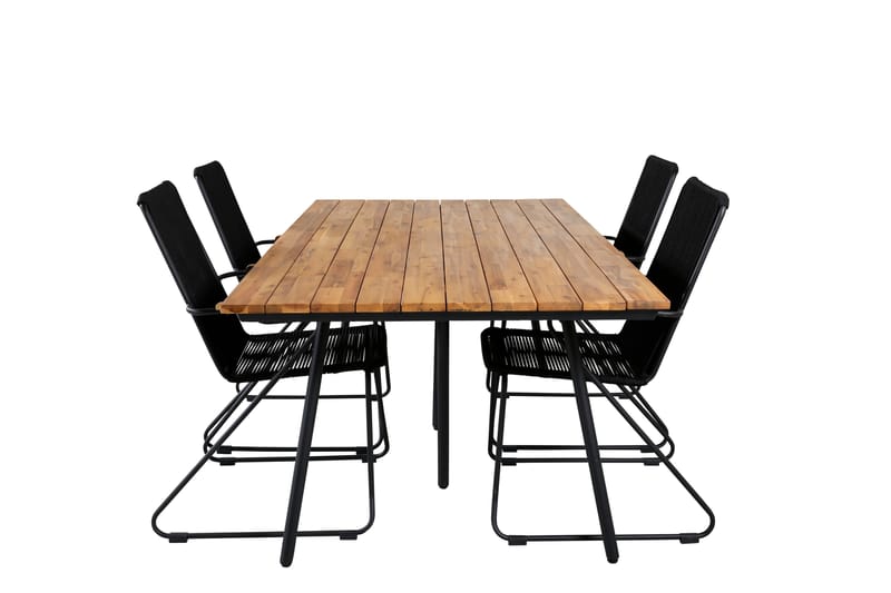 Chan Matgrupp Utomhus 200cm + 4 Bois Karmstolar - Svart/Brun - Utemöbler - Utegrupp - Matgrupp utomhus