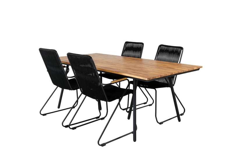 Chan Matgrupp Utomhus 200cm + 4 Bois Karmstolar - Svart/Brun - Utemöbler - Utegrupp - Matgrupp utomhus